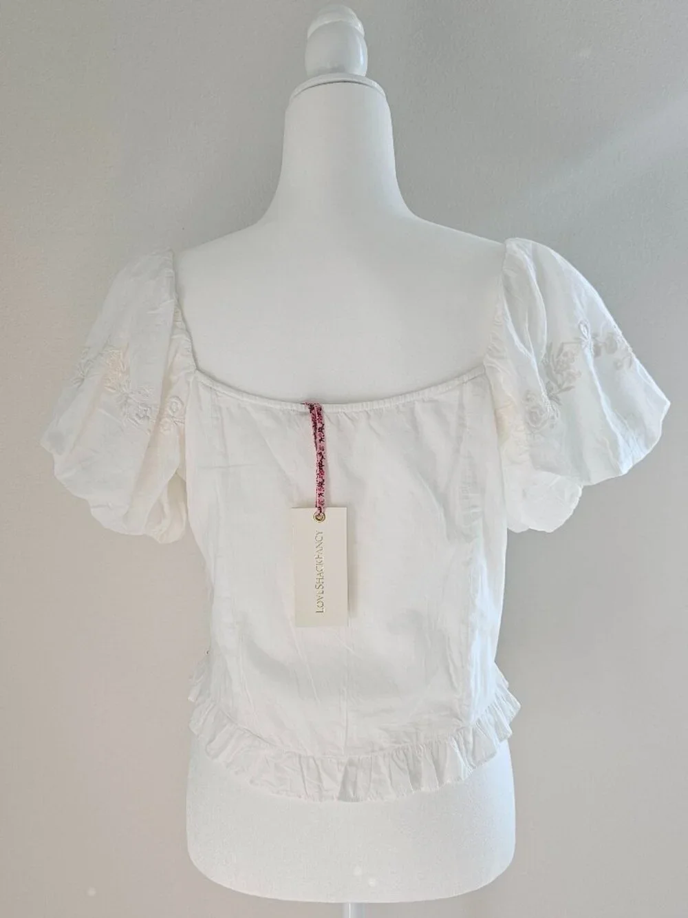 LoveShackFancy Breonna Top White Embroidered Puff Sleeve Blouse NWT Size 10